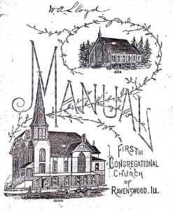 4401 N Hermitage. The smaller building is the original church building. Illustration credit: First Congregational Church of Ravenswood